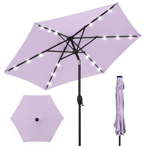 Best Choice Products 7.5ft Outdoor Solar Market Table Patio Umbrella for Deck, Pool w/Tilt, Crank, LED Lights - Lavender