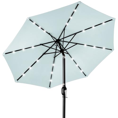 Best Choice Products 10ft Solar Polyester LED Lighted Patio Umbrella w/Tilt Adjustment and UV-Resistant Fabric - Baby Blue