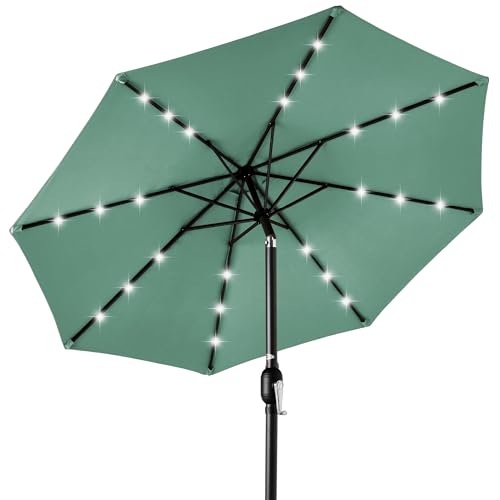 Best Choice Products 10ft Solar Polyester LED Lighted Patio Umbrella w/Tilt Adjustment and UV-Resistant Fabric - Seaglass
