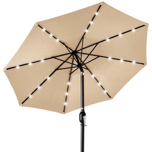 Best Choice Products 10ft Solar Polyester LED Lighted Patio Umbrella w/Tilt Adjustment and UV-Resistant Fabric - Sand