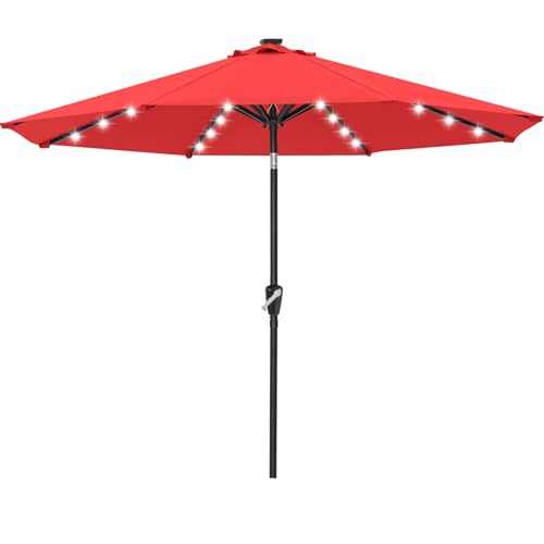 ABCCANOPY Durable Solar Led Patio Umbrellas with 24LED Lights 7.5FT with 6 Sturdy Ribs (Logo Red)