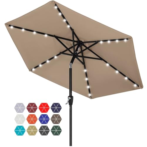 ABCCANOPY Durable Solar Led Patio Umbrellas with 24LED Lights 7.5FT with 6 Sturdy Ribs (Tan)