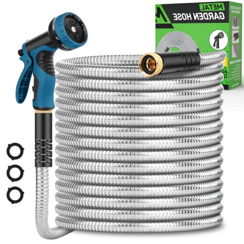 Garden Hose 100ft, Heavy Duty Stainless Steel Water Hose with 10 Functional Nozzles, No Kink, Lightweight and Flexible, Easy to Use and Store, Strong and Sturdy, Suitable for Yard and Lawn1