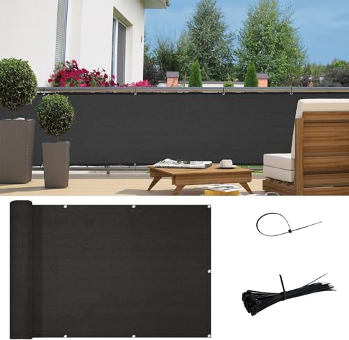 Sunny Guard Customized 3'x30' Black Balcony Privacy Screen,90% Shade Apartments Fence Cover,Heavy Duty Mesh Windscreen for Deck,Outdoor,Backyard,Patio