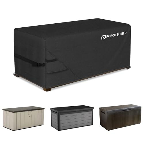 Porch Shield Patio Deck Box Storage Cover - 600D Outdoor Waterproof Cover for 130-150 Gallon Box Tear Resistant Rectangular Fire Pit Table Covers 60 x 24 x 26 inch Black