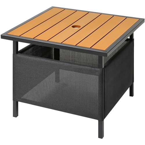 LZRS Adirondack Square Outdoor Side Table with Umbrella Hole, Pool Composite Patio Table,HDPE End Tables for Backyard,Pool, Indoor Companion, Easy Maintenance & Weather Resistant(Teak)