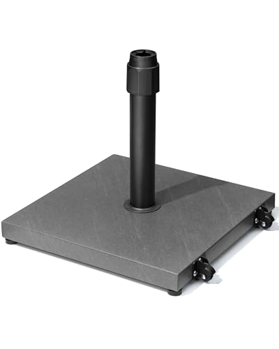 42lbs Patio Umbrella Base with Wheels - Heavy Duty Outdoor Patio Market Umbrella Stand for Deck with Rollers, Poolside, Balcony, Wind-Resistant Design, Grey