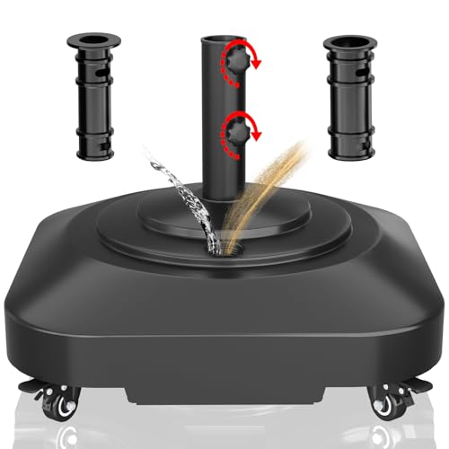 Patio Umbrella Base Heavy Duty with Wheels, Max 100lb Fillable Umbrella Stand Mobile Square Market Stand, Windproof Outdoor Umbrella Holder for Deck, Poolside, Lawn, Fits Muti Sized Umbrellas