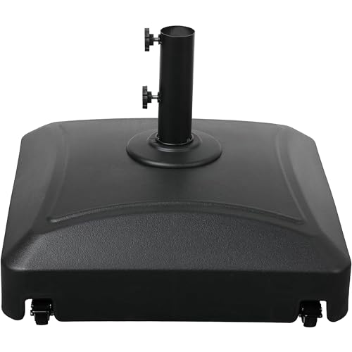 Simple Deluxe 125lb Capacity Fillable Mobile Patio Umbrella Base with 4 Wheels, 2 Locks, 2 Knobs, Black