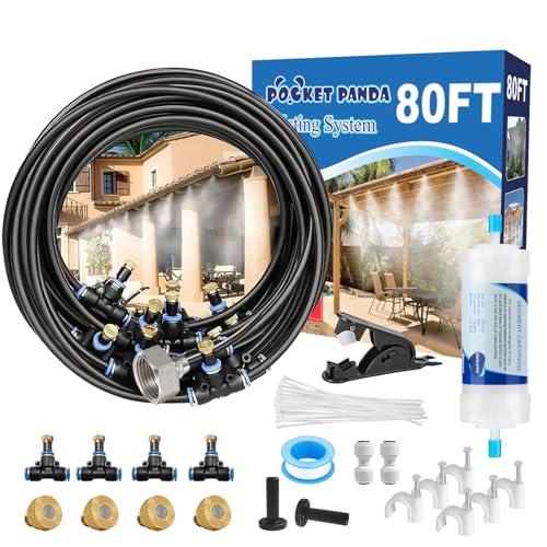 Pre-Assembled Misters for Outside Patio,80FT|24M.Outdoor Misting Cooling System w Filter, Backyard Mist Kit for Garden,Greenhouse,Deck,Umbrella,Canopy,Pool,Porch,Trampoline,ParkBBQ Party