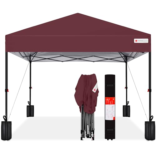 Best Choice Products 12x12ft 1-Person Setup Pop Up Canopy Tent Instant Portable Shelter w/ 1-Button Push, Case, 4 Weight Bags - Burgundy