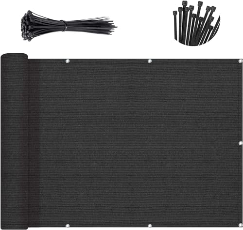 Sunny Guard Customized 2'6''x25' Black Balcony Privacy Screen,90% Shade Apartments Fence Cover,Heavy Duty Mesh Windscreen for Deck,Outdoor,Backyard,Patio