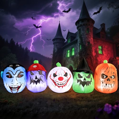 DomKom Halloween Inflatable Blow Up Decorations, 8FT Vampire Pirate Clown Witch and Spooky Pumpkin Giant Head, Built-in LEDs for Halloween Party, Garden, Lawn, Yard Decor