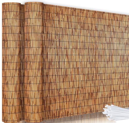 Bamboo Reed Fencing, Light Russet Bamboo Fence Rolls 3 Feet High, Decorative Reed Curtains Privacy Screen Outdoor for Patio Garden Balcony Backyard, 3 x 16 FT (2 Pcs)