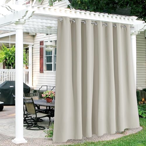 RYB HOME Outdoor Curtains for Patio Waterproof, Thermal Insulating Blackout Outside Deck for Gazebo Pergola Porch Arbor Pavilion Balcony Sun Shdes, Wide 100 x Long 90, 1 Panel, Natural