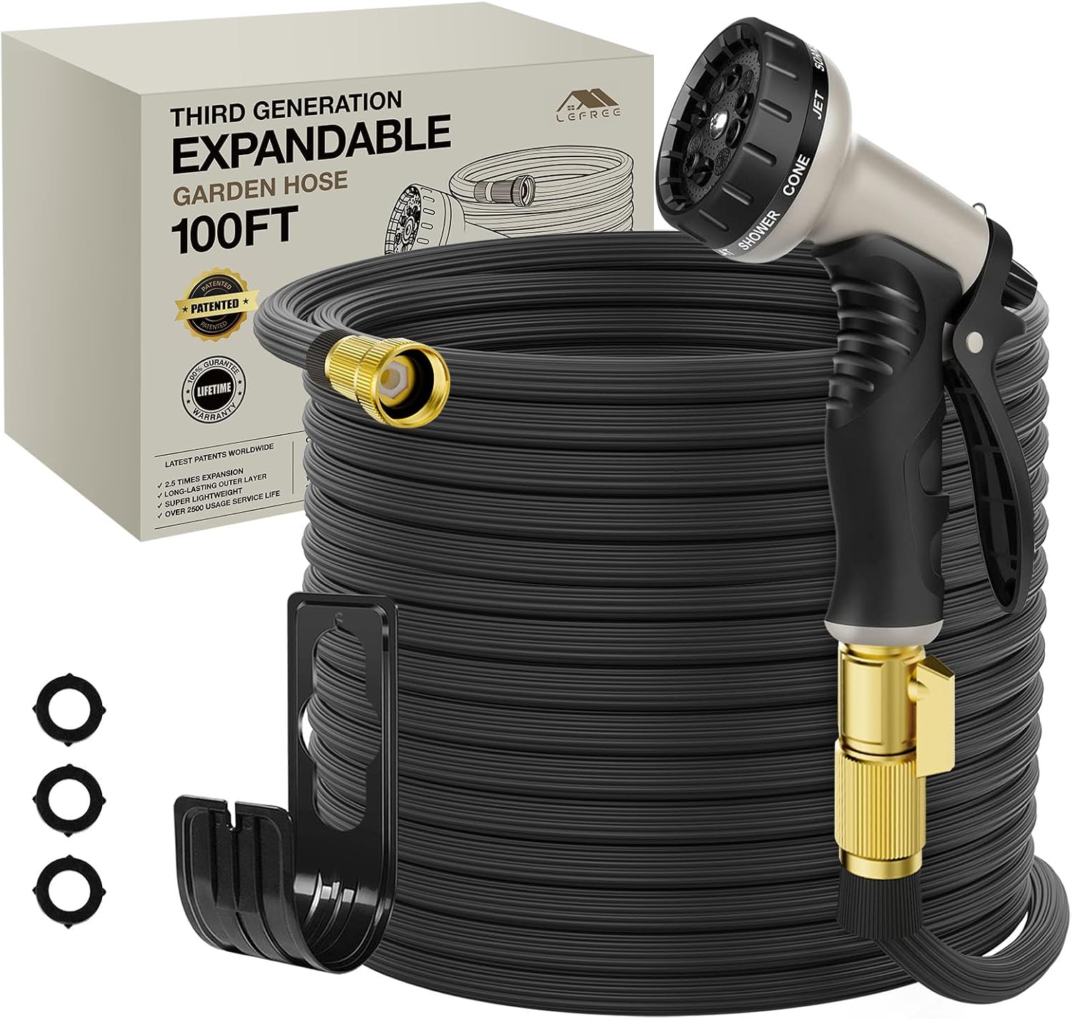 Lefree Garden Hose 100ft (Black V2)