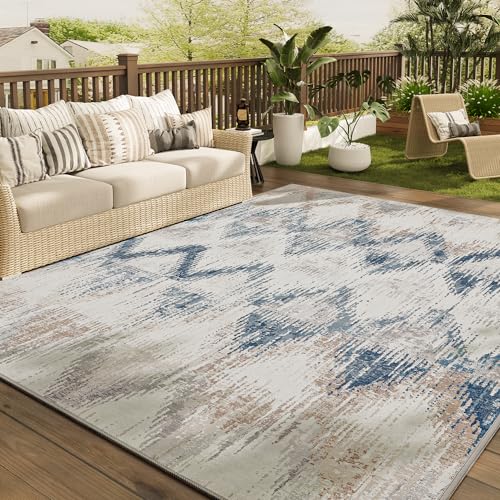 COCOER Outdoor Rug-Quick Dry Indoor Outdoor Area Rug-Grey Rugs for Living Room-Absorbent Patio Rug-Non Slip Outdoor Carpet-Morocco Washable Rug-Room Decor for Balcony Deck