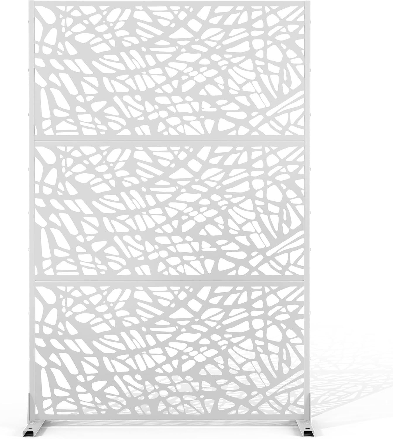 Metal Privacy Screen Outdoor 72" H47" W,Freestanding Decorative Privacy Screen for Balcony Yard&Garden,Privacy Fence-White&Net