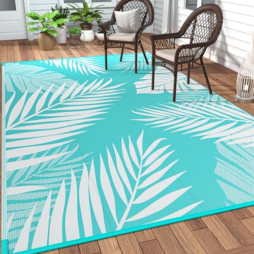 GENIMO Outdoor Rug 9' x 12' (Aqua Blue&White)
