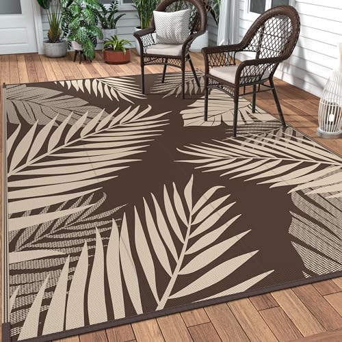 GENIMO Outdoor Rug 8' x 10' Waterproof (Coffee&Beige)