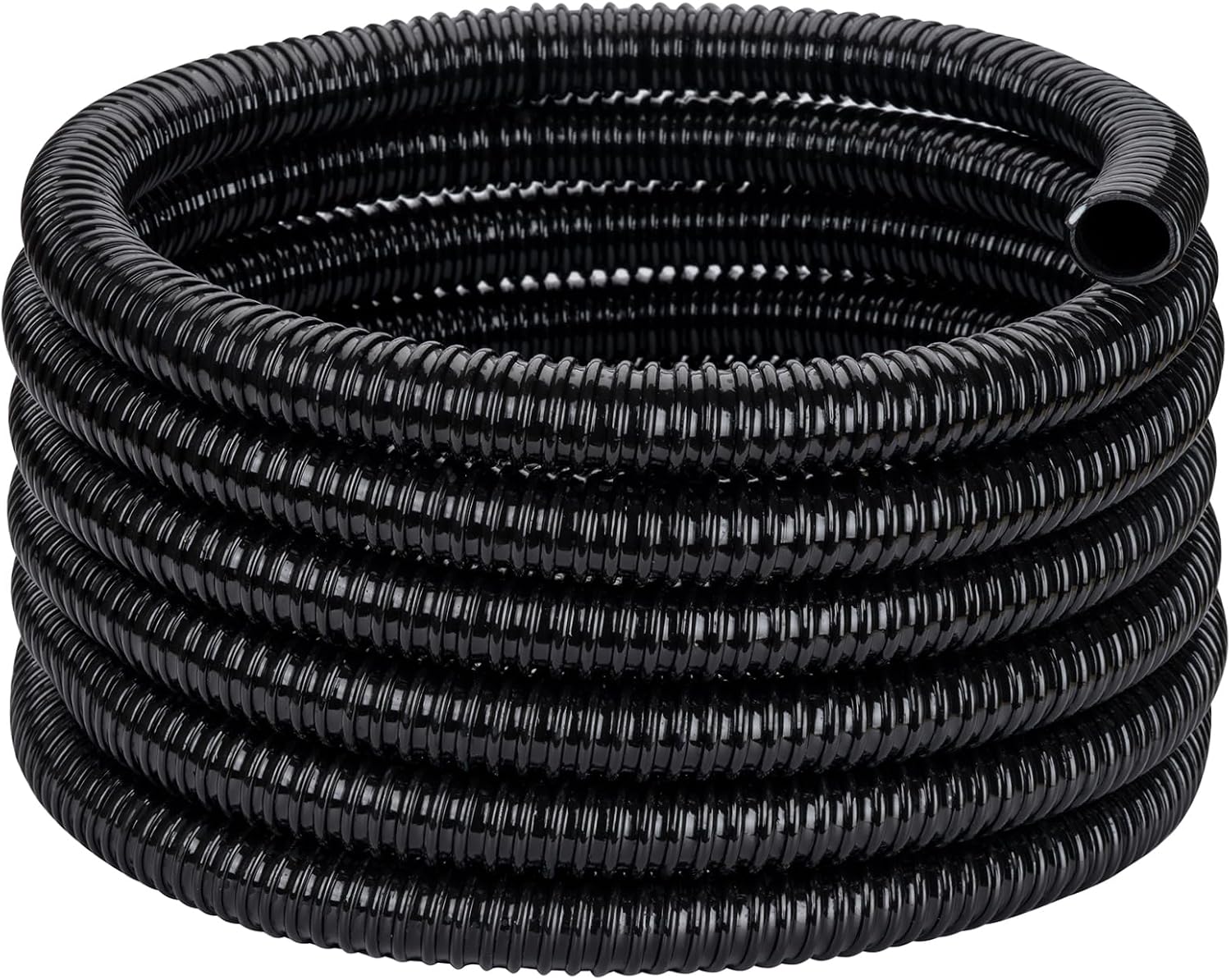 Pond Tubing ID 1 1/4  50ft Black Corrugated Flexible Reinforced Waterfall Pond Tube Sump Pump Hose, Non-toxic & Kinkproof (50 ft, 1 1/4" ID)