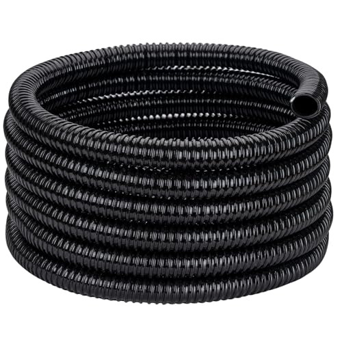 Pond Tubing ID 2  10ft Black Corrugated Flexible Reinforced Waterfall Pond Tube Sump Pump Hose, Non-toxic & Kinkproof (10 ft, 2" ID)