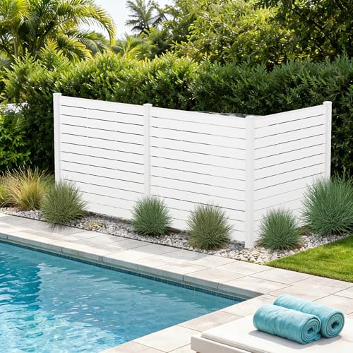 Kozyard 50" W x 48" H Outdoor Privacy Screens Aluminum Post, Air Conditioner Fence Panels, Pool Equipment Enclosure, Trash Can Screens Fence Kit for Outside Backyard Patio (White/3 Panels)