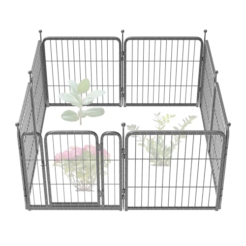 FXW Garden Fence Outdoor for The Yard  24in(H) x 15.2ft(L) Heavy Duty Metal Animal Barrier for Dog and Rabbit, Decorative Dog Fence, 8 Panels, Silver