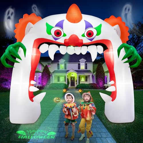 11FT Wide Halloween Inflatables Archway Outdoor Decorations, Inflatable Clown Arch Blow Up Halloween Decorations Built-in Projection LED Light for Halloween Decor Front Yard Garden Lawn Party