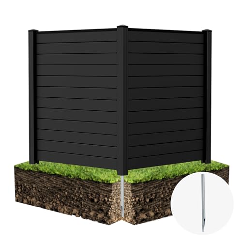 Happygrill Air Conditioner Fence 2 Panels, 48''L x 48''H Outdoor Privacy Screen w/Metal Ground Stakes, Freestanding PVC Pool Equipment Enclosure, Decorative Garden Fences for Patio Lawn AC Unit, Black