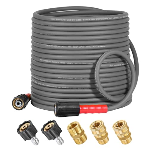 YAMATIC Super Flexible Pressure Washer Hose 75FT for Power Washer Replacement, Kink Resistant Extension With Leak-Free M22 Female & 3/8" Quick Connect Adapters, 1/4" 3200 PSI, Grey