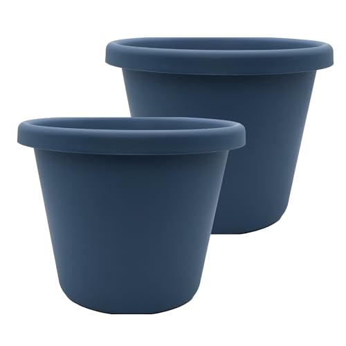 The HC Companies Classic Round Plastic Plant Pot w/Rolled Rim - Lightweight & UV Resistant Flower Pot for Herbs & More - Outdoor & Indoor Plant Pots w/Drainage (11.5 inch Slate Blue, Pack of 2)