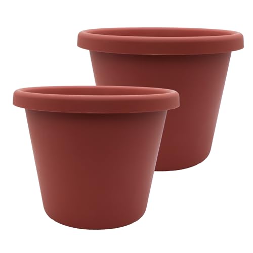 The HC Companies Classic Round Plastic Plant Pot w/Rolled Rim - Lightweight & UV Resistant Flower Pot for Herbs & More - Outdoor & Indoor Plant Pots w/Drainage (17 inch Clay, Pack of 2)