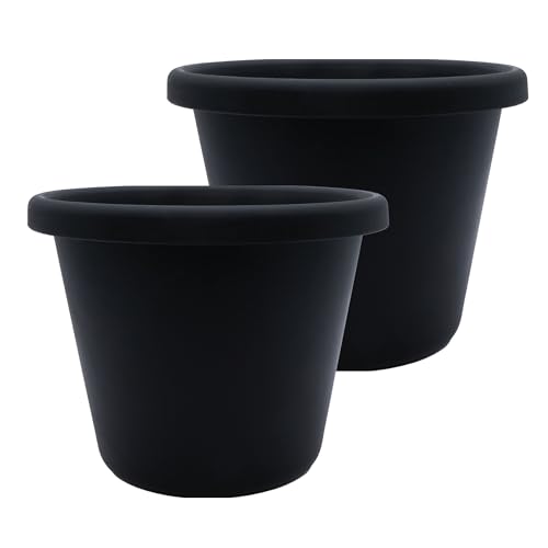 The HC Companies Classic Round Plastic Plant Pot w/Rolled Rim - Lightweight & UV Resistant Flower Pot for Herbs & More - Outdoor & Indoor Plant Pots w/Drainage (15.5 inch Black, Pack of 2)