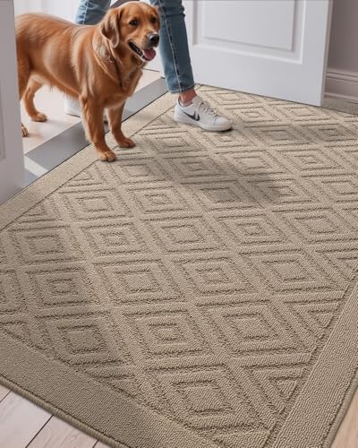 LUMI Washable Indoor Entrance Doormat 36x60, Absorbent Quick-Dry Door Mat, Dirt Trapper Non-Slip Low Profile Entryway Mats for High Traffic, Beige
