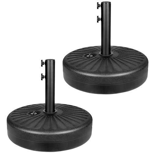 Simple Deluxe 20" Round Heavy Duty Patio Umbrella Base Stand with Steel Umbrella Holder, Water or Sand Fillable for Outdoor, Lawn, Garden, 50lbs Weight Capacity, 2 Pack, Black