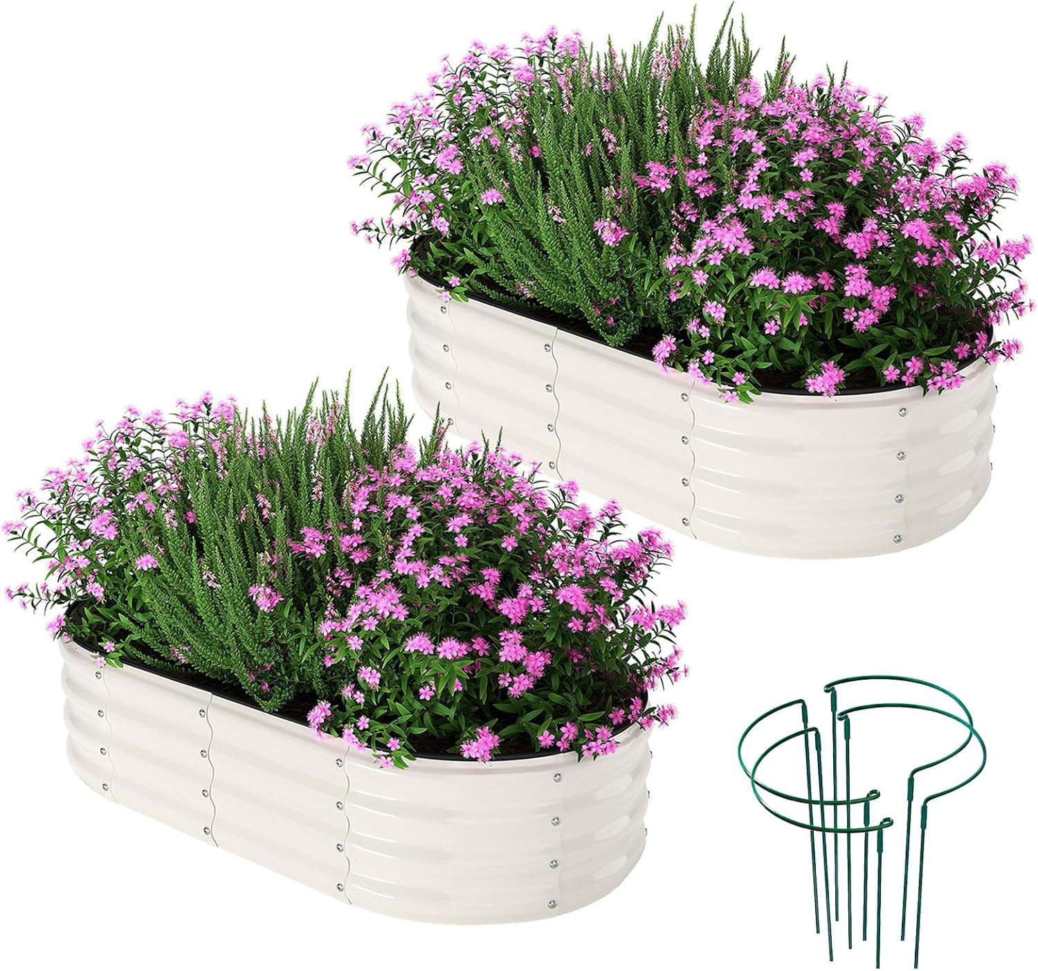 Galvanized Metal Planter Raised Garden Bed Kit for Gardening Outdoor,4x2x1ft 2 Planter Grow Garden Box Raised Flower Bed,Long Vegetable Clearance Herb Raised Garden Beds for Gardening White