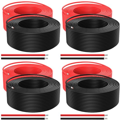 4 Pairs Solar Panel Wire 50Ft Black and 50Ft Red Kit, Solar Panel Extension Cable 10AWG (6mm2) Tinned Copper Wire for Outdoor Automotive RV Boat Marine Solar Panel (Black+Red)