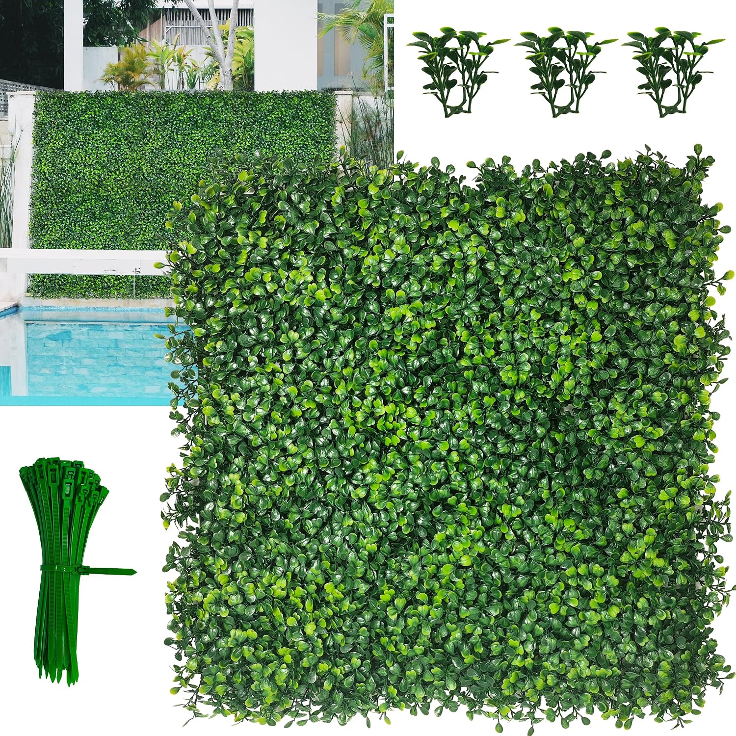 Artificial Boxwood Panels,20"x 20"(12P) 4-Layer Leaf UV-Protected Grass Wall Backdrop Panels for Outdoor, Indoor, Garden&Fence Covering Privacy, Backyard and Decor