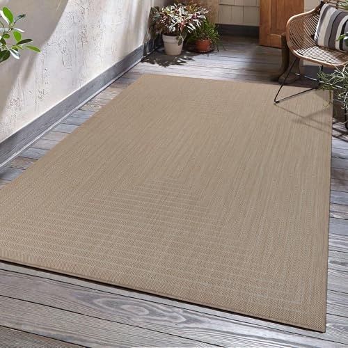 Adiva Rugs Outdoor Indoor Area Rug, Weather Resistant, Easy to Clean, Stain Resistant Floor Mat for Dining Room, Backyard, Deck, Patio (Natural Beige, 5' x 7')