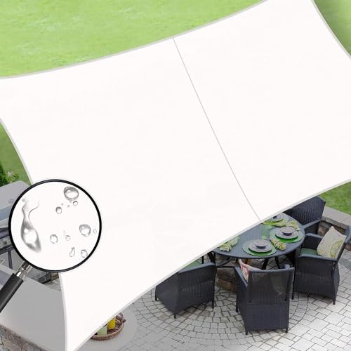 LOVE STORY Rectangle 7'x12' Waterproof Sun Shade Sail Canopy UV Block for Outdoor Patio Backyard Carport,White(We Make Custom Size)