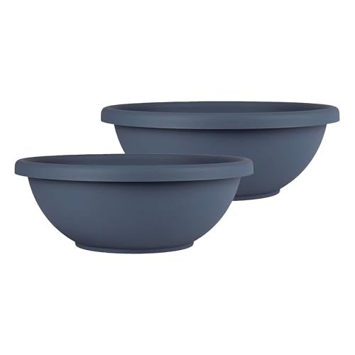 The HC Companies Shallow Planter with Drainage - Contemporary Garden Bowl Planter for Flowers, Herbs & More - Round Succulent Planter Pot for Indoors and Outdoors (20" Slate Blue, Pack of 2)