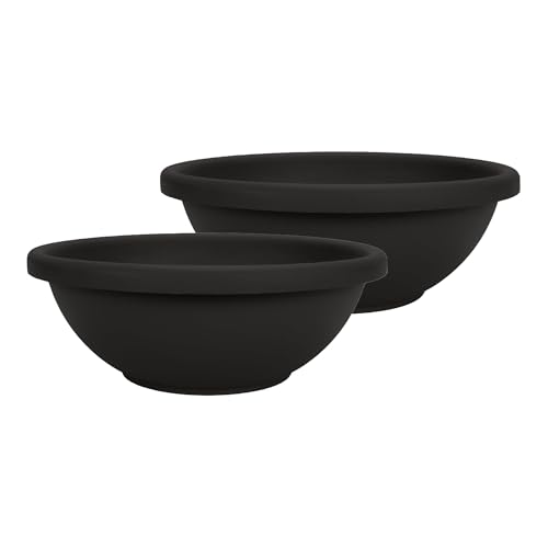 The HC Companies Shallow Planter with Drainage - Contemporary Garden Bowl Planter for Flowers, Herbs & More - Round Succulent Planter Pot for Indoors and Outdoors (20" Black, Pack of 2)