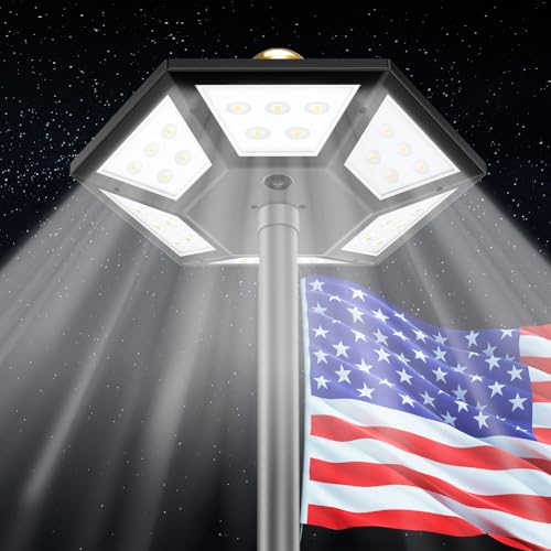 Flag Pole Light Solar Powered Top Mount, 2000Lumen IP67 Waterproof Solar Light for Flagpole, Light Up Flag Outdoor Dusk to Dawn for 18+ Hours with Twice Coverage Than Downward Lighting
