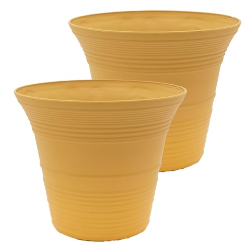 The HC Companies Sedona Round Self-Watering Pot - Lightweight Self Care Planter - Plastic Planter for Herbs & More - Durable Plant Pots for Indoor Plants & Outdoor Plants (16" Honey, Pack of 2)