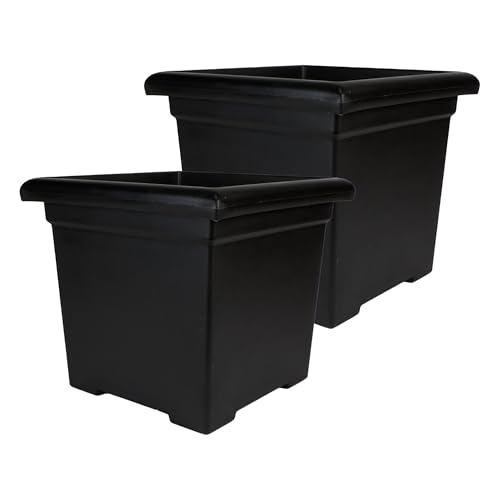 The HC Companies Accent Square Plant Pot w/Drainage - Classic Planters for Outdoor Plants & Indoor Plants - Lightweight & UV-Resistant Square Planter Box (15.5, Black, Pack of 2)