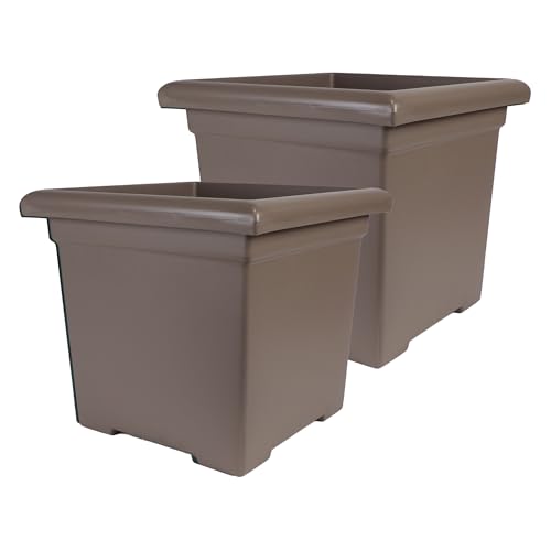 The HC Companies Accent Square Plant Pot w/Drainage - Classic Planters for Outdoor Plants & Indoor Plants - Lightweight & UV-Resistant Square Planter Box (12.5, Cappuccino, Pack of 2)