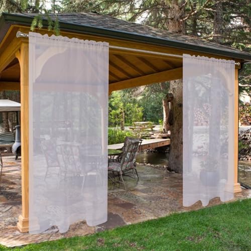 SpaceDresser Waterproof Outdoor Sheer Curtains for Patio - 4 Panels Rod Pocket Indoor Voile Sheer Curtain for Living Room,52W x 96L inch, Silver Grey