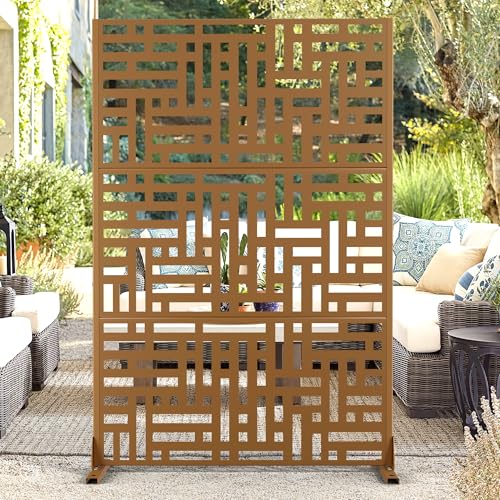 72" H47" W Metal Privacy Screen Outdoor Privacy Screen Freestanding, Outdoor Privacy Screens and Panels for Patio Lawn Deck, Outdoor Privacy Panels Decorative Privacy Fence(Consists of 3 Panels)
