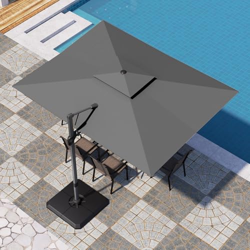 PHI VILLA Cantilever Patio Umbrella with Base, 9' X 12'